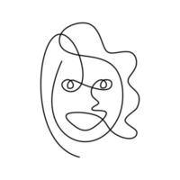 abstraktes Plakat mit minimalem Frauengesicht mit glücklichem Ausdruck eine Strichzeichnung lokalisiert auf weißem Hintergrund. Minimalismusplakatkunst mit einer Linie, die abstraktes Gesicht zeichnet. vektor