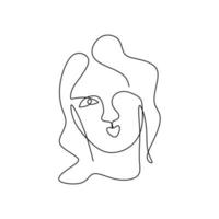 Minimalismusplakatkunst mit einer Linie, die abstraktes Gesicht zeichnet. Frau Gesicht eine Strichzeichnung. durchgehende Linie isoliert auf weißem Hintergrund. vektor