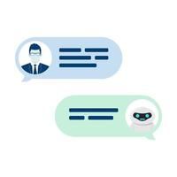 Chatbot Roboter Konzept. Dialog Hilfe Service. Benutzer Fragen Frage und bot geben antworten. Vektor Illustration isoliert auf Weiß Hintergrund