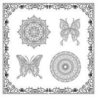 Sammlung von einfarbig ethnisch Mandala Design im das gestalten von Schmetterlinge. Anti-Stress Färbung Seite zum Erwachsene vektor
