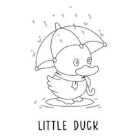 ein wenig Ente mit ein Regenschirm im das Regen. geeignet zum Färbung Buch, Färbung Seiten, Hintergrund, Aufkleber, Poster, usw vektor