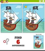Unterschiede Lernspiel mit Pirat und Schiff vektor