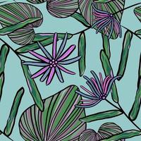 tropisch exotisch Blätter und Blume Vektor nahtlos Muster. Laub Illustration. botanisch Illustration Hintergrund.