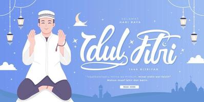 idul fitri meint indonesisch glücklich eid Mubarak Konzept Banner vektor