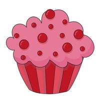 Cupcake mit rot Sträusel und Rosa ausgepeitscht Creme. Symbol Aufkleber Dessert Design. Vektor Süss Muffin Illustration.