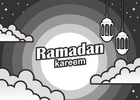 diese schwarz und Weiß Farbe i-basic Karikatur Illustration sagt Ramadan kareem mit Sonne Wolke Objekt und Arabisch Lampe vektor