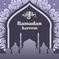 ramadan kareem baner, affisch eid mubarak, siluet moské dörr, ornamen arabicum design vektor