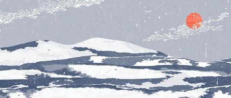 Winter Berg Landschaft. Mitte Jahrhundert modern minimalistisch Kunst drucken. abstrakt zeitgenössisch ästhetisch Hintergründe Landschaften. Vektor Abbildungen