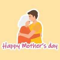 fyrkant minimal kort eller klistermärke för mors dag. mor och son är kramar. vektor illustration.