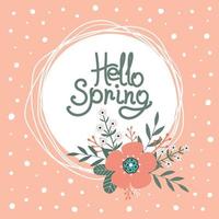 Hallo Frühling. Hallo Sommer. Blumen und Blätter auf Rosa Hintergrund. vektor