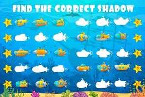 finden das richtig Schatten von Gelb U-Boot Spiel vektor