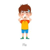 barn med influensa sjukdom, isolerat vektor sjuk pojke