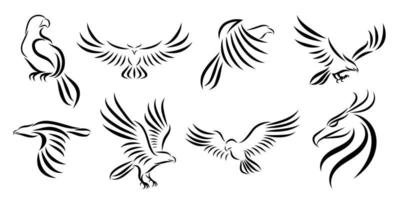 uppsättning av åtta linjer konst vektor logotyper av örnar