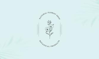 botanisk blommig element hand dragen logotyp med vild blomma och löv. vektor