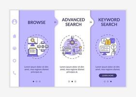 Online-Bibliothek Sucharten Onboarding Vektor-Vorlage vektor