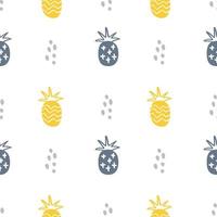 Sommer Pastell Ananas nahtloses Design. Muster für Bettwäsche und Bekleidung. gelbe und rosa Spaßmuster der nordischen Ananas. niedliche Babyart-Textilgewebe-Karikaturverzierung. vektor