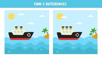 finde 5 Unterschiede zwischen Bildern. Schiffs- und Seelandschaft. vektor