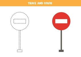 spår och färg tecknad trafik skylt. kalkylblad för barn. vektor
