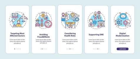 Prinzipien des Konjunkturprogramms Onboarding des Bildschirms der mobilen App-Seite mit Konzepten vektor