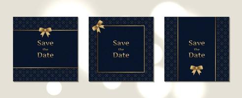 lyxiga bröllopinbjudningskort fyrkantig storlek med mönster och guldram vektor