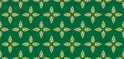 indonesisch traditionell Batik Muster von Riau, Malaysia, malaiisch traditionell Design Kultur Melayu auf Grün Hintergrund, Gold Fäden vektor