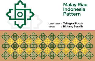 Muster malaiisch Riau Batik Songket Tenun, Weberei Motiv Telingkai pucuk, bintang beralih, Melayu Hintergrund vektor