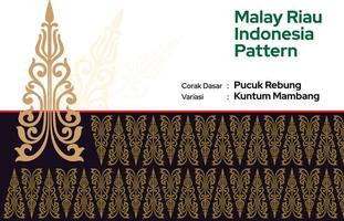 mönster malaysiska Riau batik songket tenun, vävning korak motiv pucuk rebung kuntum mambang melayu mönster, traditionell klassisk handvävd svart med guld trådar vektor