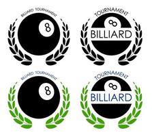 Symbole Sport Ball zum Billard- auf Weiß Hintergrund mit Gewinner Lorbeer Kranz. Schwimmbad und Snooker Wettbewerb. isoliert Vektor