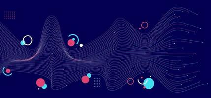 abstrakt blå och rosa våglinjer med geometriska på mörkblå bakgrund vektor