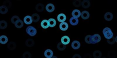 mörkblå vektor bakgrund med virussymboler.