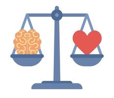 sinne och hjärta balans ikon. jämförelse mellan anledning och känsla. kärlek begrepp. emotionell lycka med mental hälsa. harmoni liv. vektor platt illustration