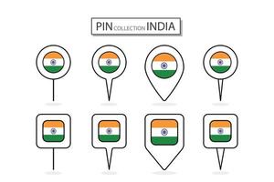 uppsättning av platt stift Indien flagga ikon i olika former platt stift ikon illustration design. vektor