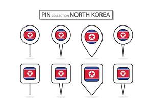uppsättning av platt stift norr korea flagga ikon i olika former platt stift ikon illustration design. vektor