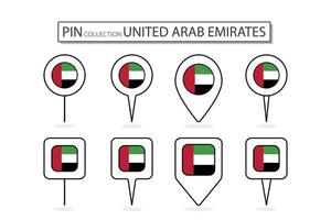 uppsättning av platt stift förenad arab emirates flagga ikon i olika former platt stift ikon illustration design. vektor