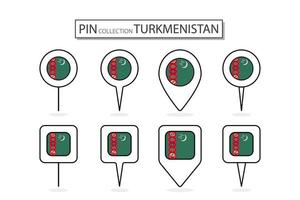 einstellen von eben Stift Turkmenistan Flagge Symbol im vielfältig Formen eben Stift Symbol Illustration Design. vektor