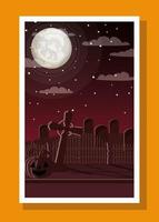 halloween säsongskort med kyrkogård i mörk natt scen vektor