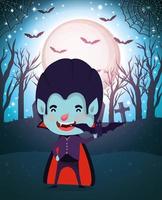 halloween säsong scen med ungen i en vampyr kostym vektor
