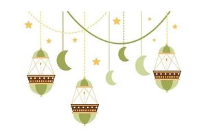 islamisch Laterne Illustration zum Ramadan kareem Elemente Dekoration. Symbole von Ramadan Mubarak, hängend Gold Laternen, Arabisch Lampen, Laternen Mond, Laterne Element, Stern, Kunst, Vektor und Illustration