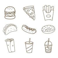 uppsättning av snabb mat linje konst vektor ikon illustration.