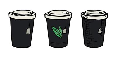 nette tasse tee- oder kaffeeillustration. einfache Cup-Cliparts. gemütliches Zuhause-Doodle-Set vektor