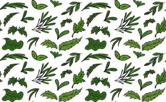 Grün Blätter nahtlos Muster. Vektor Bild Weiß Gliederung endlos zum Mode, drucken, Textil, Startseite