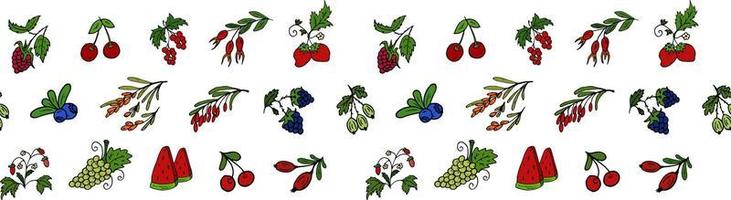 vektor sömlös mönster bär. berberis, jordgubbar, hallon, körsbär, blåbär, vindruvor.