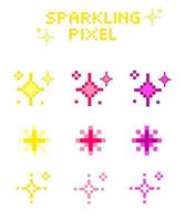 gnistrande pixel uppsättning, vektor gnistrande pixel uppsättning, ljus gul rosa lila gnistrande pixel