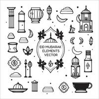 einstellen von eid Mubarak, eid al fitr Elemente Symbole Vektor Illustration isoliert auf Weiß Hintergrund