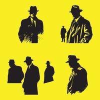 Mafia Silhouette Vektor, Detektiv Silhouette Vektor isoliert auf Gelb Hintergrund