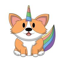 süß Corgi Hund im Regenbogen Einhorn Kostüm im Farbe vektor