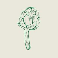 kronärtskocka illustration. ätlig blomma knopp, friska grönsak. hand dragen färsk hela kronärtskocka.vektor vektor