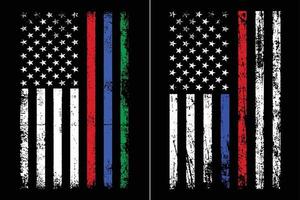 ein amerikanisch Flagge mit Militär, Polizei und Feuerwehrmann Streifen Design. vektor