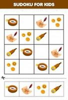 Bildung Spiel zum Kinder Sudoku zum Kinder mit süß Karikatur Kompass Schatz Karte Münze Fernglas druckbar Pirat Arbeitsblatt vektor