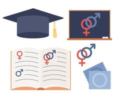 sex utbildning ikon uppsättning. preventivmedel och fortplantning systemet. sexualitet och kön. vektor platt illustration